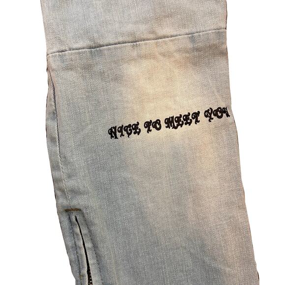 Crysp Denim Jeans Men’s 30 Blue Skinny Distressed Graphic Script Streetwear - Picture 12 of 16